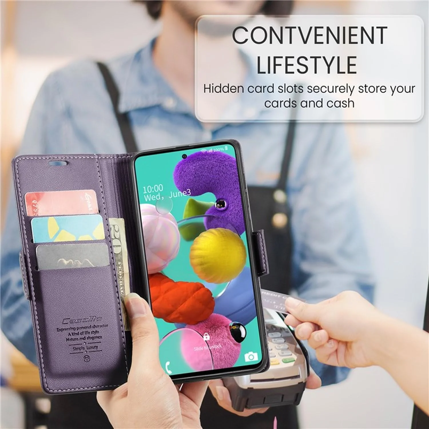 کیف چرمی یونیک‌کیس برای گوشی سامسونگ گلکسی A51 4G SM-A515 / M40S با قابلیت مسدودسازی RFID و دارای 3 جای کارت - بنفش