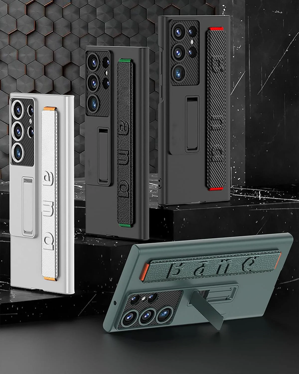 قاب گوشی مگنتی با پایه و بند مچی لوکس برای سامسونگ گلکسی S23/S22 Ultra (مشکی-2, S22)