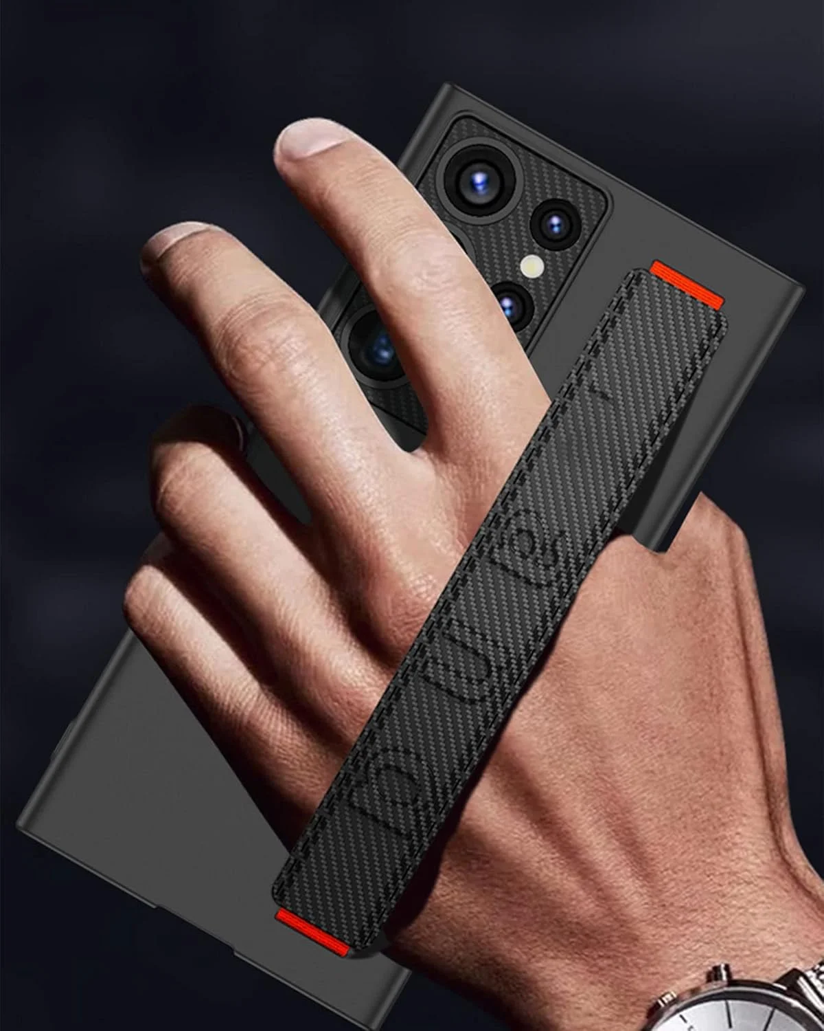 قاب گوشی مگنتی با پایه و بند مچی لوکس برای سامسونگ گلکسی S23/S22 Ultra (مشکی-2, S22)