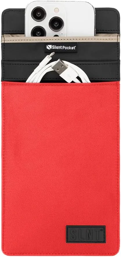 کیف فارادی پاکت سایلنت برای گوشی هوشمند - چرم یا نایلون ضد آب - محافظ مسدود کننده سیگنال برای آیفون، سامسونگ گلکسی، تلفن ها برای سفر، حریم خصوصی، ضد هک (نایلون قرمز، متوسط)