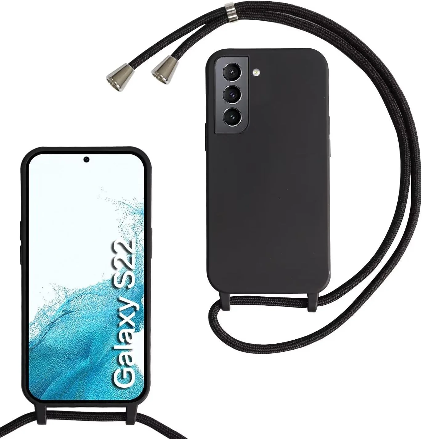 کاور بنددار برای گوشی سامسونگ گلکسی S22، قاب آویز موبایل با بند قابل تنظیم، بند گردنی سیلیکونی TPU، مشکی