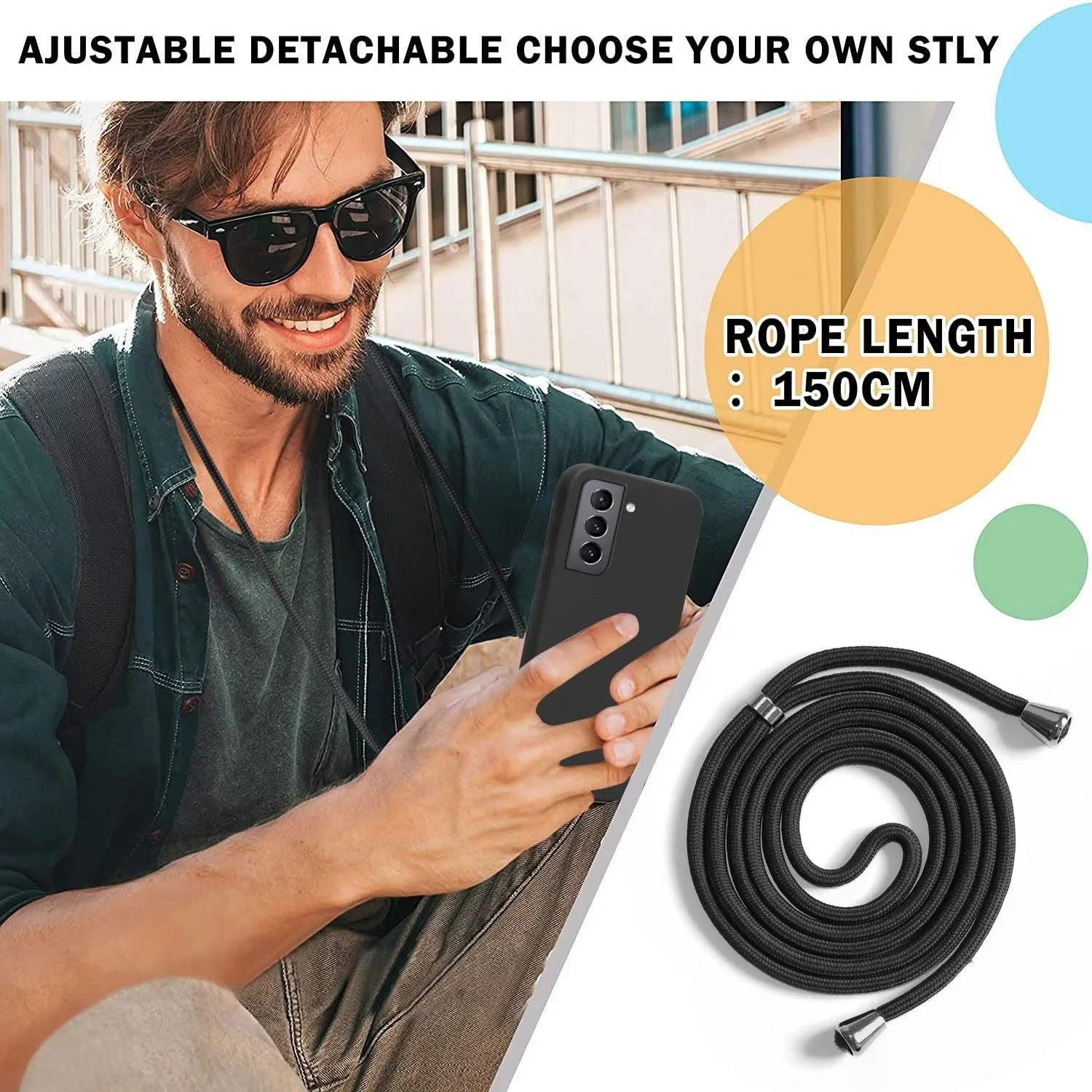 کاور بنددار برای گوشی سامسونگ گلکسی S22، قاب آویز موبایل با بند قابل تنظیم، بند گردنی سیلیکونی TPU، مشکی