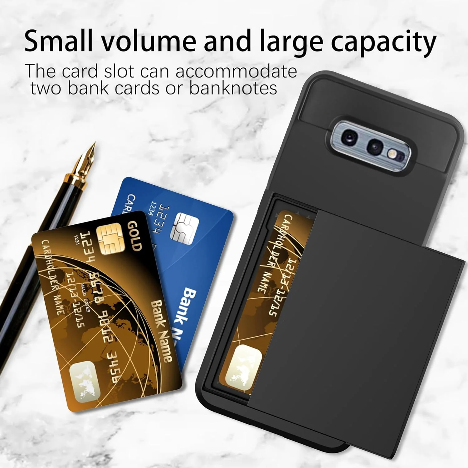 کاور گوشی آسویش برای سامسونگ گلکسی S10e با محافظ صفحه نمایش و جا کارتی، محافظت کامل از بدنه، ضد ضربه، لوازم جانبی گوشی، مناسب برای خانم ها و آقایان - مشکی