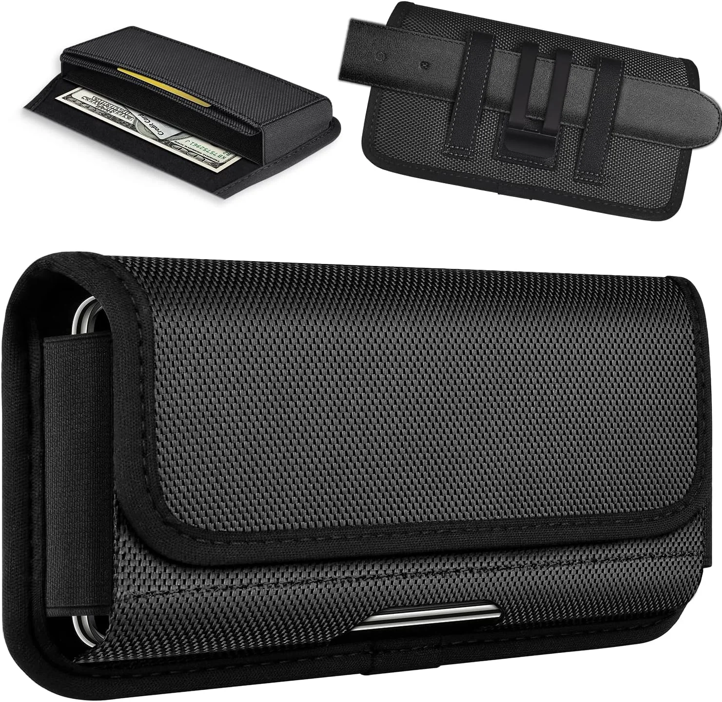 کیف کمری نایلونی مقاوم ykooe برای آیفون 14 پرو، 14، 13 پرو، 13، 12 پرو، 12، 11، 11 پرو، XR 8 7 6 پلاس، سامسونگ گلکسی S22 S21 S20 S10 S9 گوگل، کیف کمری افقی با گیره کمربند، سایز L