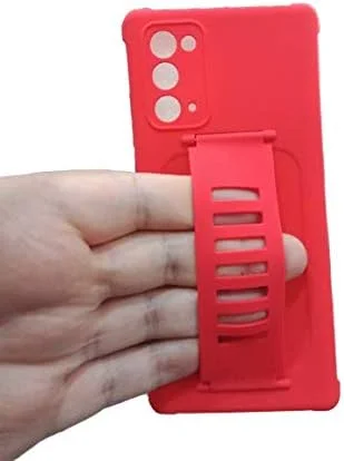 کاور محافظ گوشی موبایل سامسونگ گلکسی نوت 20، سیلیکون مایع، ضد ضربه، بند مچی و رنگ آبنباتی - قرمز