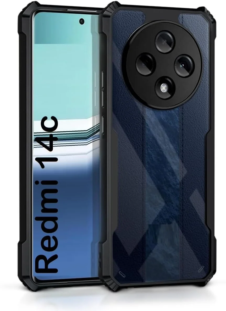 کاور محافظ شفاف سخت PC پشتی Zubitech Xiaomi Redmi 14C با حاشیه مشکی TPU ضد ضربه ممتاز، مقاوم در برابر ضربه 360 درجه برای Redmi 14C (شفاف + حاشیه)