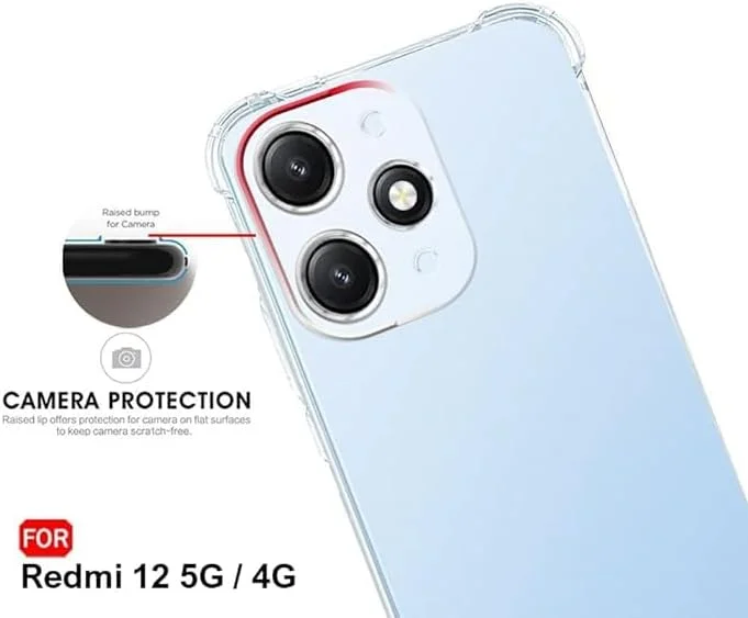 کاور محافظ گوشی ردمی 12 5G، کاور شفاف گوشی ردمی 12 4G، گوشه های تقویت شده، مقاوم در برابر خراش، جنس TPU سیلیکون نرم، محافظ برای شیائومی ردمی 12 2023 (شفاف)
