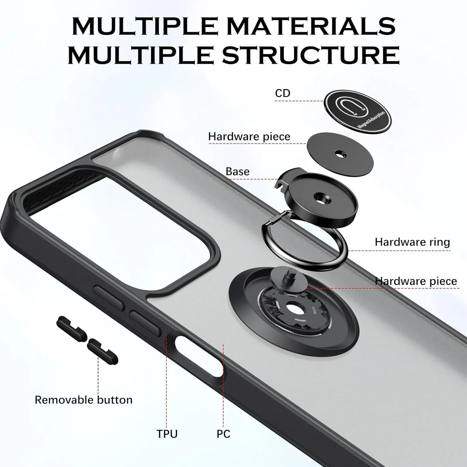کاور محافظ گوشی شیائومی ردمی 13C / پوکو C65 با حلقه فلزی چرخان، استند و قابلیت اتصال مغناطیسی به هولدر خودرو، ضد ضربه با بامپر TPU (مشکی)