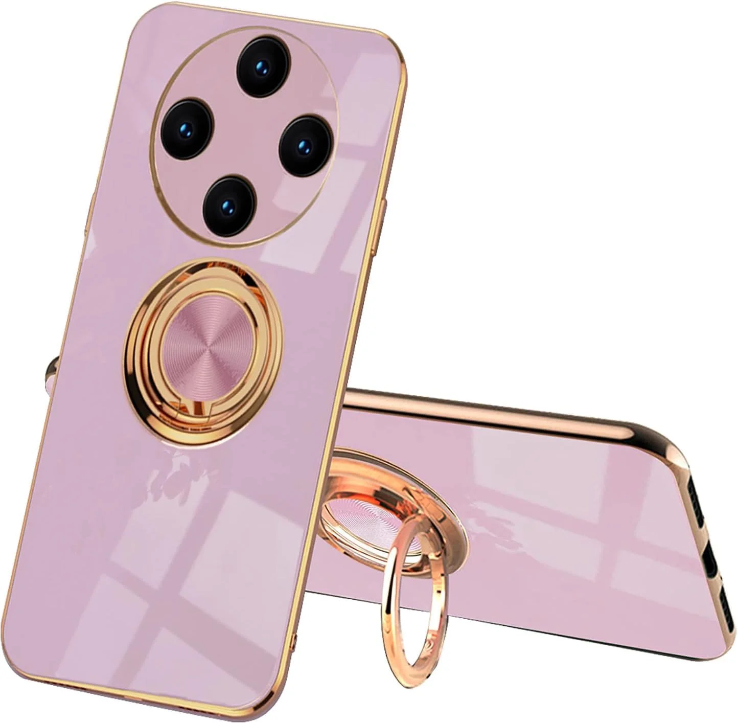 کاور ایلینگ مناسب برای شیائومی ردمی 14C / شیائومی پوکو C75 با پایه انگشتی 360 درجه، طراحی لوکس با لبه طلایی آبکاری شده، جنس سیلیکون TPU نرم و ضد ضربه، بسیار باریک، مناسب بانوان (بنفش)