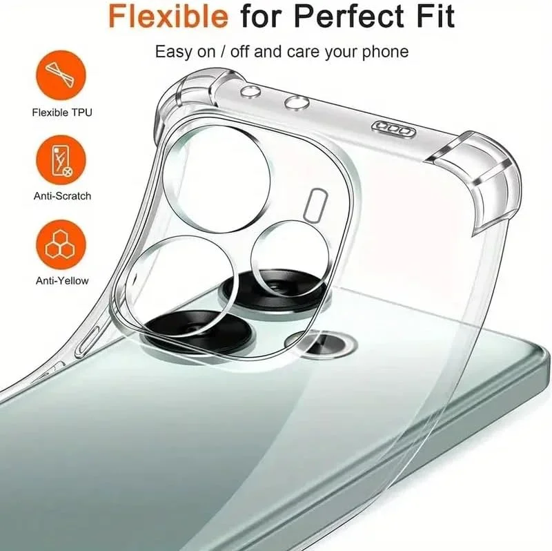 کاور محافظ ژله ای شفاف گوشی شیائومی ردمی نوت 14 5G، دارای بالشتک هوا، سیلیکونی نرم، ضد ضربه، محافظ گوشه ها، محصول Emodil (شفاف)