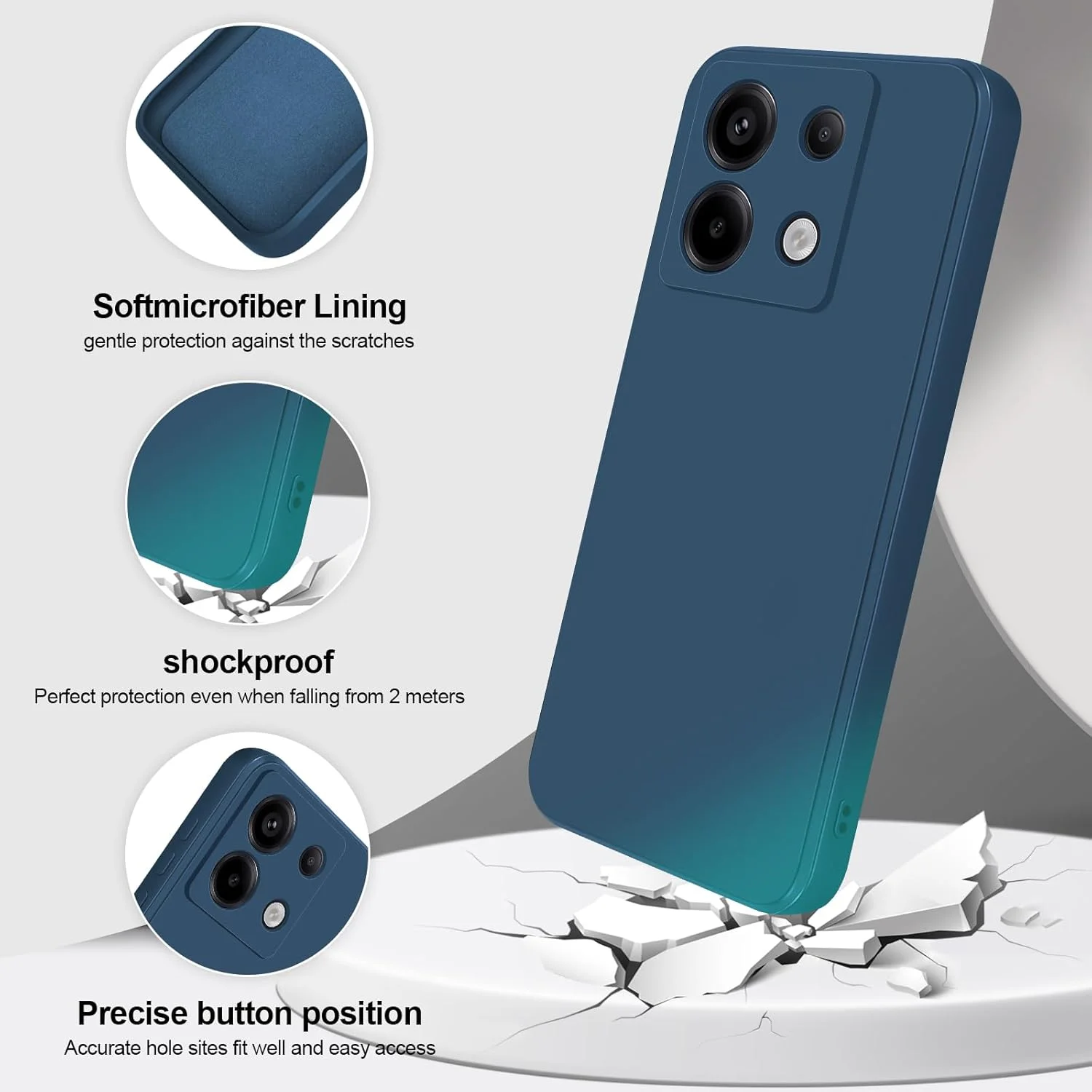 کاور محافظ سیلیکونی GiYoon سازگار با گوشی شیائومی Redmi Note 13 Pro 5G، کاور تمام بدنه نرم و لطیف، محافظت 360 درجه از دوربین، ضد ضربه با پوشش داخلی میکروفایبر (آبی)