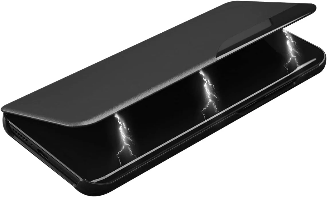 کاور محافظ گوشی سامسونگ S25 پلاس، باریک، دارای پنجره نمایش هوشمند، استند، شیک، چرمی، سخت، ضد ضربه، مشکی