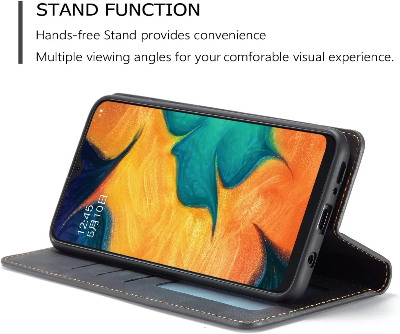 کیف محافظ گوشی سامسونگ گلکسی A40، کیف چرمی نازک با جای کارت، استند و محافظ تاشو، سازگار با سامسونگ گلکسی A40، مشکی