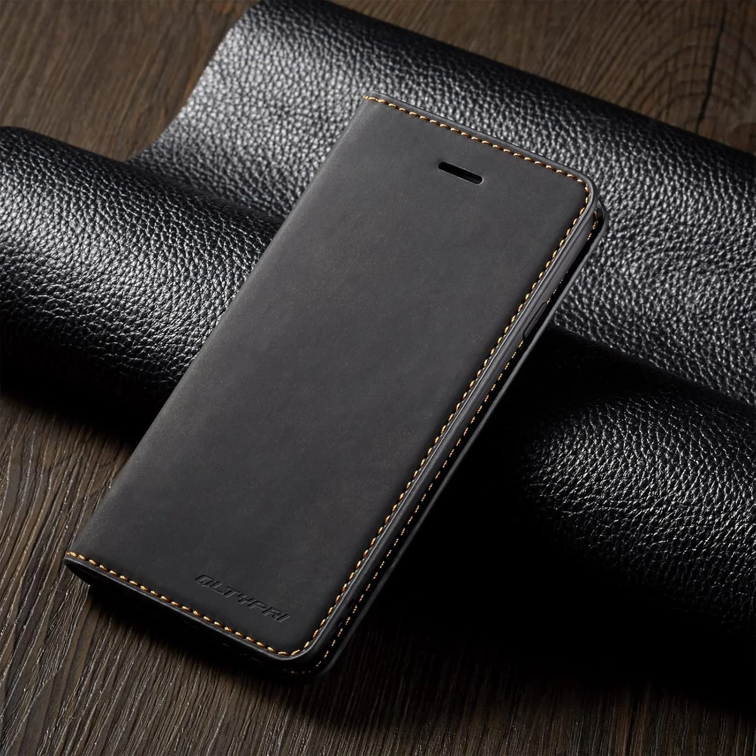 کیف محافظ گوشی سامسونگ گلکسی A40، کیف چرمی نازک با جای کارت، استند و محافظ تاشو، سازگار با سامسونگ گلکسی A40، مشکی