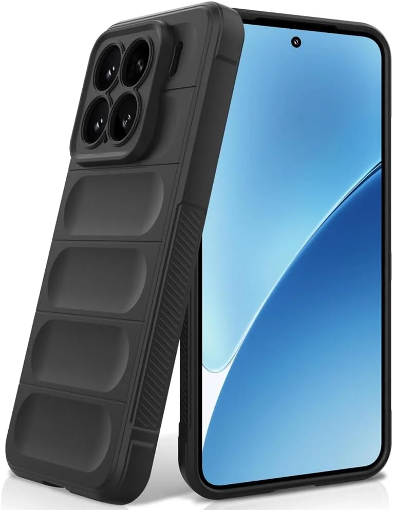 کاور سیلیکونی برای شیائومی 15، آستر میکروفیبر ضد خش AZONEE، طراحی ضد ضربه با محافظت از دوربین - مشکی