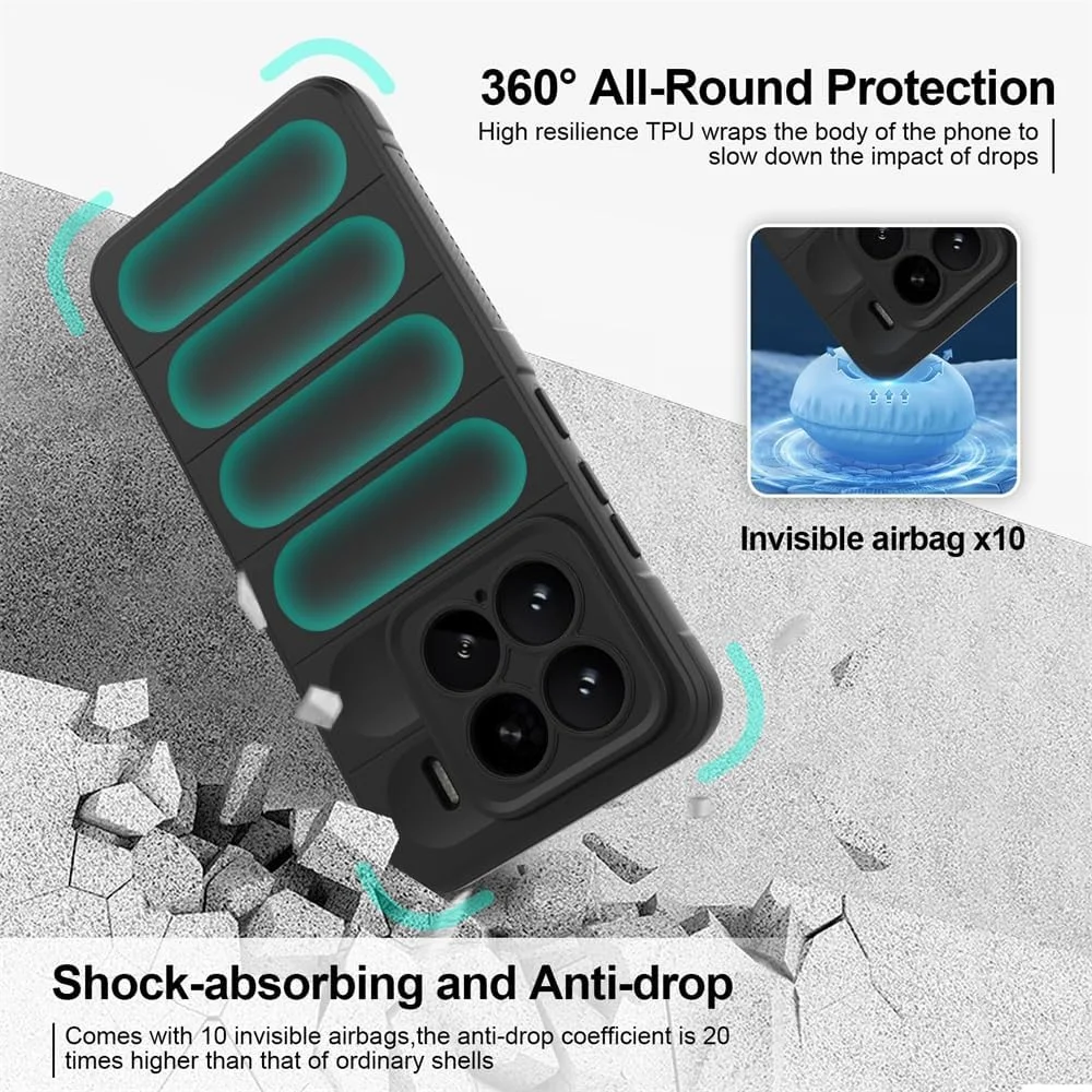 کاور سیلیکونی برای شیائومی 15، آستر میکروفیبر ضد خش AZONEE، طراحی ضد ضربه با محافظت از دوربین - مشکی