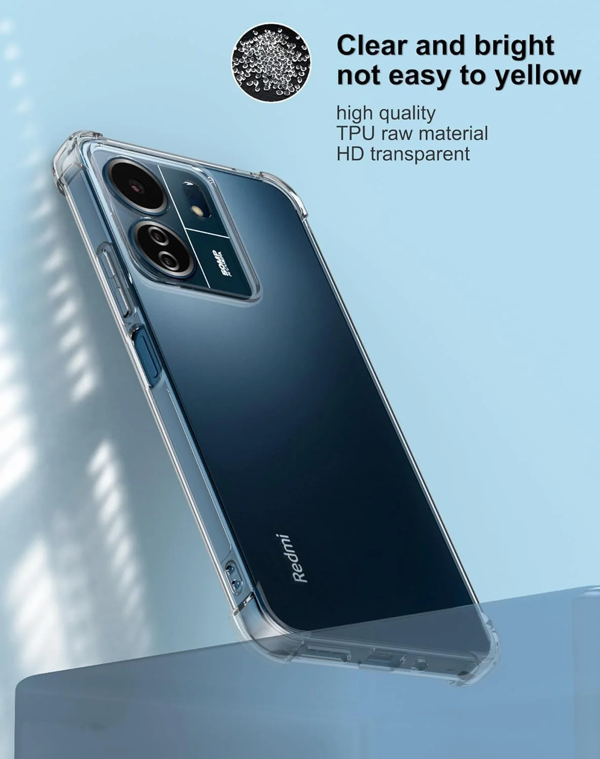 کاور محافظ گوشی شیائومی ردمی 13C، شفاف، گوشه‌های تقویت‌شده، TPU، ضد ضربه، انعطاف‌پذیر، مناسب گوشی ردمی 13C مدل 2023