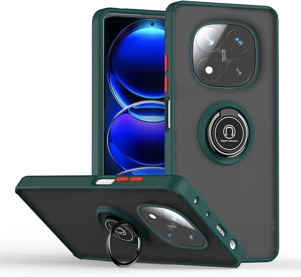 کاور محافظ گوشی شیائومی ردمی نوت 14 پرو پلاس 5G با حلقه فلزی چرخان، استند و قابلیت اتصال مغناطیسی به هولدر خودرو، ضد ضربه و دارای بامپر TPU (سبز)