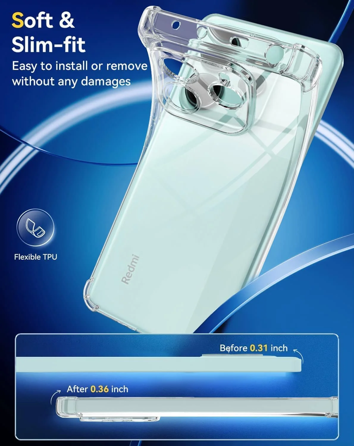 کاور محافظ ژله ای شفاف مناسب برای گوشی شیائومی ردمی نوت 14 5G، ساخته شده از TPU نرم و سبک با محافظت از دوربین کاور محافظ ژله ای شفاف مناسب برای گوشی شیائومی ردمی نوت 14 5G، ساخته شده از TPU نرم و سبک با محافظت از دوربین