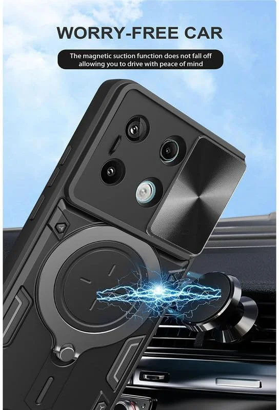 قاب گوشی شیائومی ردمی نوت 13 5G، محافظ صفحه نمایش نوت 13 5G [دو عدد]، محافظت در برابر سقوط، حلقه مغناطیسی فلزی پایه دار، کاور نوت 13 5G (آبی تیره، نوت 13 5G بدون شیشه)