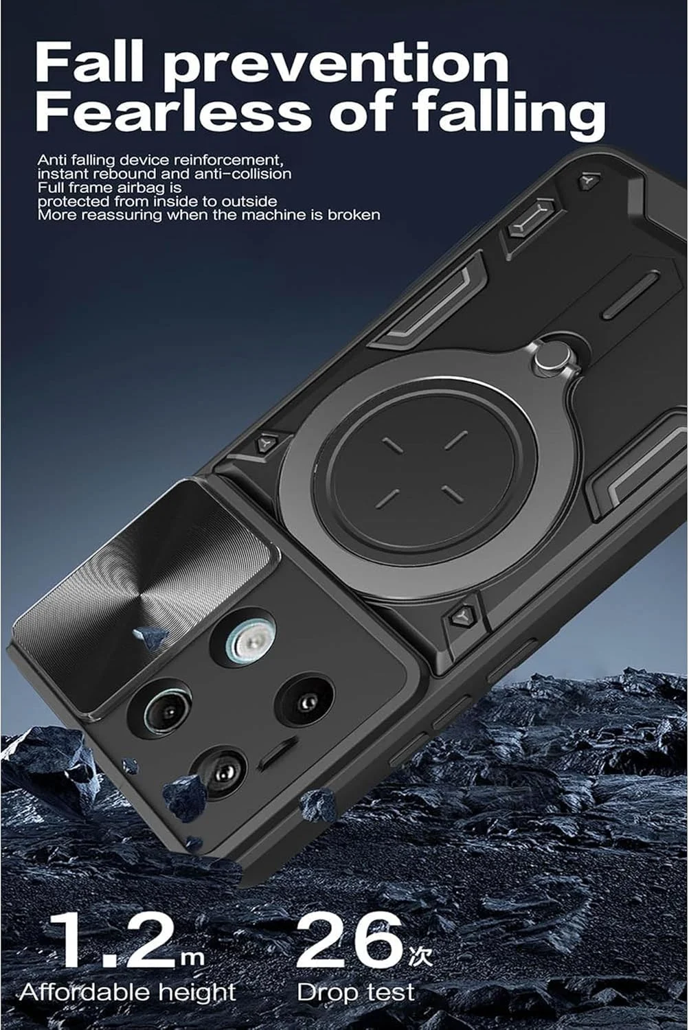 قاب گوشی شیائومی ردمی نوت 13 5G، محافظ صفحه نمایش نوت 13 5G [دو عدد]، محافظت در برابر سقوط، حلقه مغناطیسی فلزی پایه دار، کاور نوت 13 5G (آبی تیره، نوت 13 5G بدون شیشه)