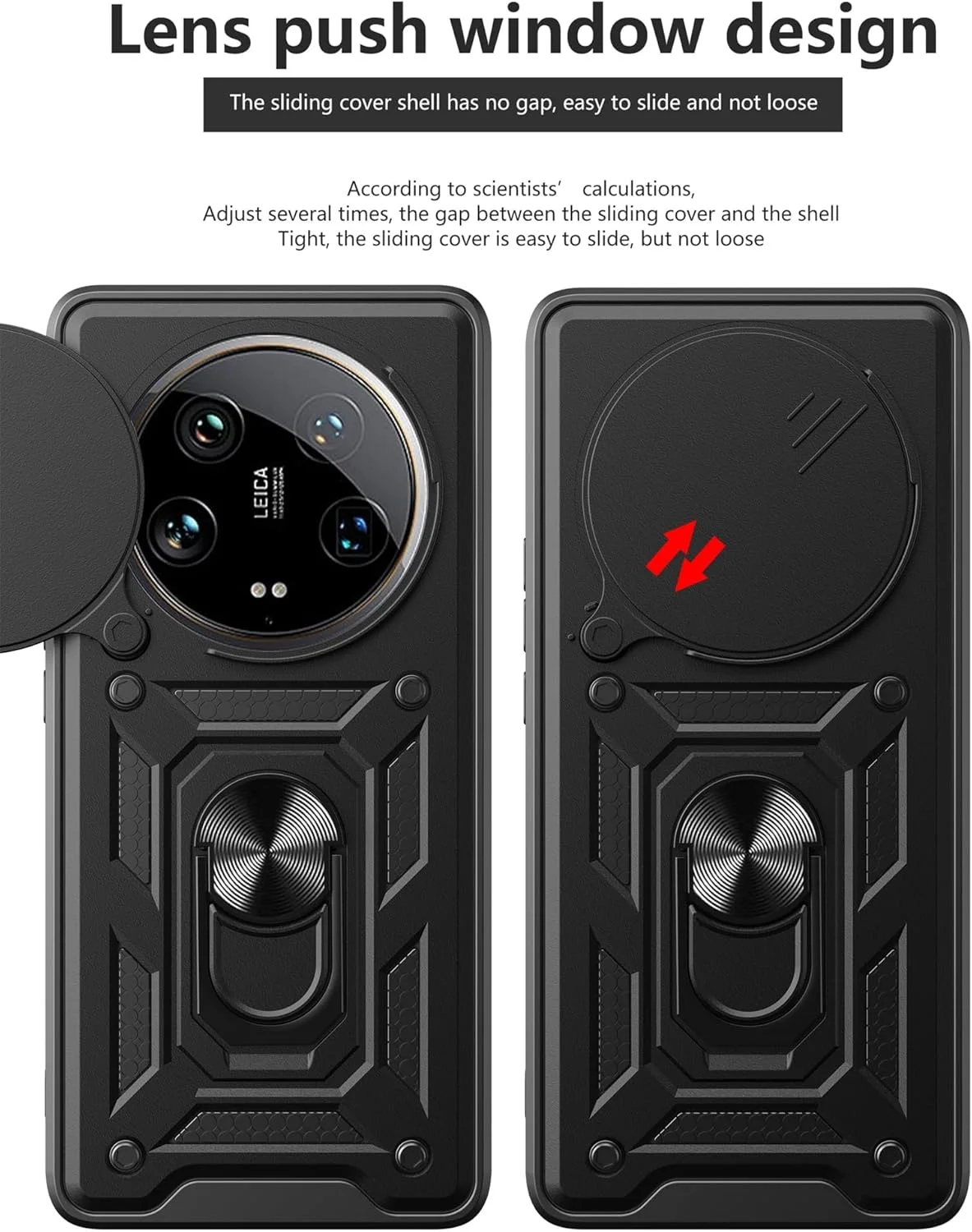 قاب محافظ شیائومی 14 اولترا مدل Azonee با پوشش کشویی لنز دوربین - محافظت ضد ضربه نظامی، پایه چرخان، قاب مقاوم هیبریدی سازگار با شیائومی 14 اولترا 5G مشکی