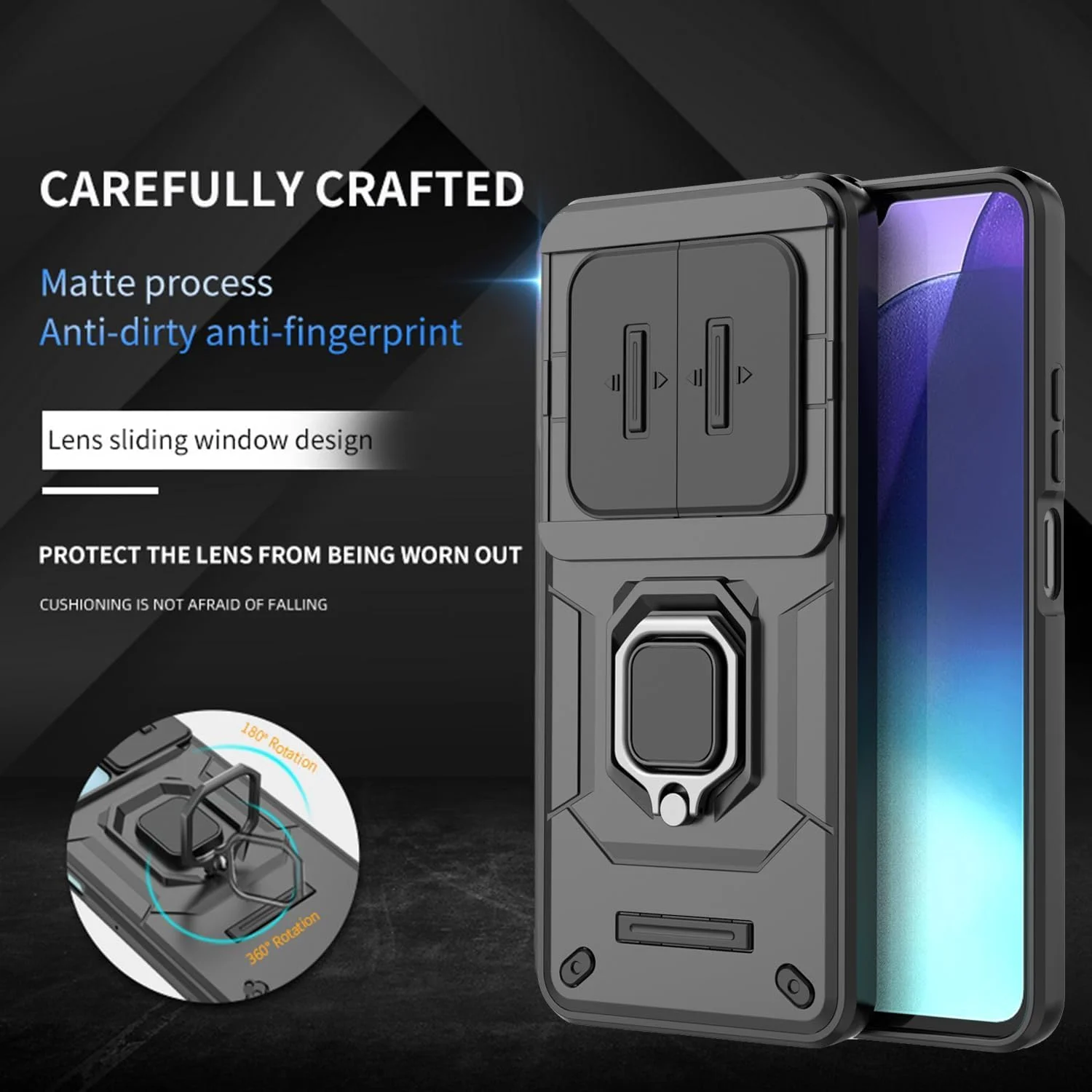 کاور محافظ گوشی شیائومی ردمی 14C / پوکو C75 4G به همراه محافظ صفحه نمایش [2 عدد]، دارای محافظ کشویی دوربین، کاور محافظتی سنگین نظامی - مشکی