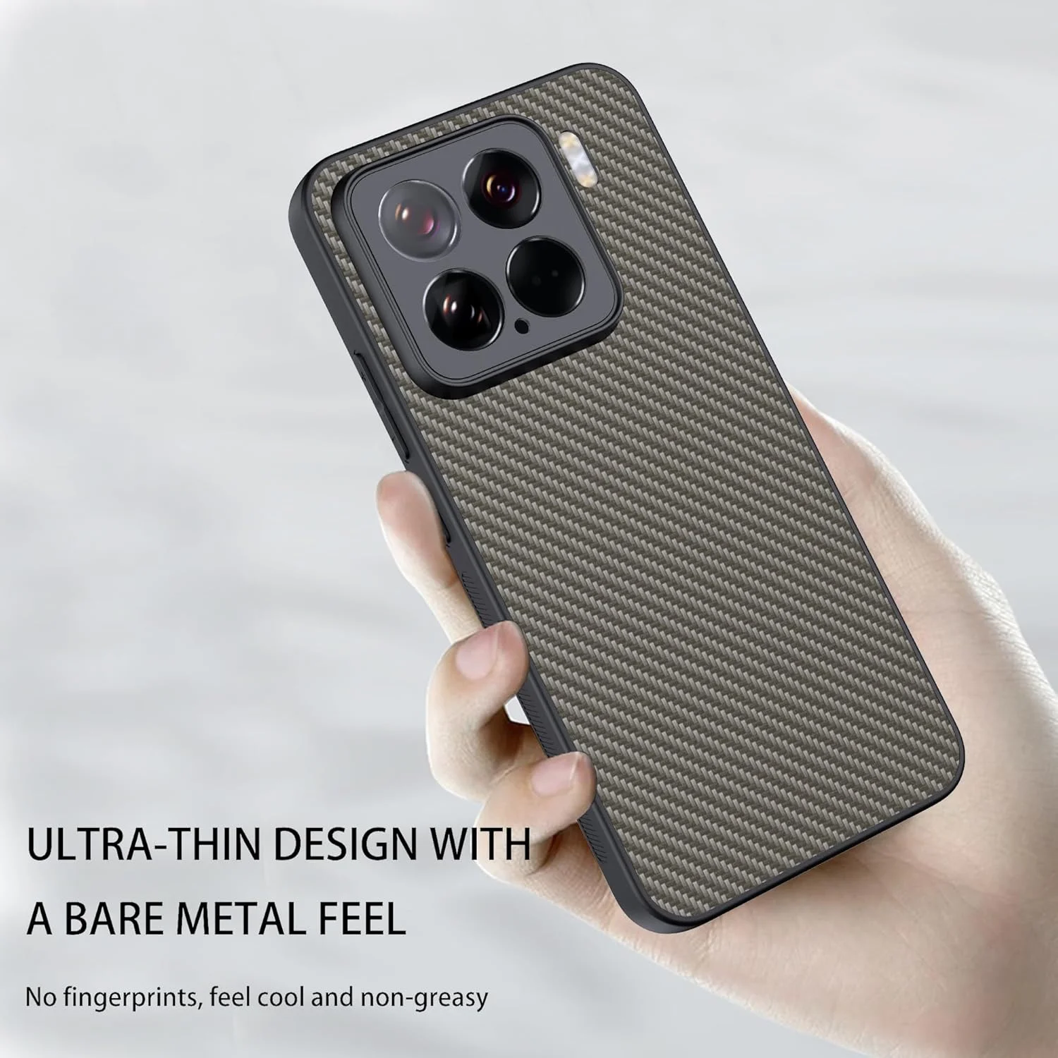 کاور گوشی شیائومی 15 مدل CAUHENYEE، کاور محافظ [فیبر کربن] با پوشش دوربین، ضد ضربه و ضد خش (طلایی تیره)