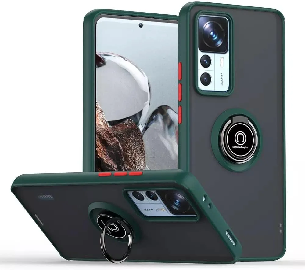 کاور محافظ گوشی شیائومی Mi12T 5G / شیائومی Mi 12T Pro 5G مدل رینگ فلزی چرخان، ضد ضربه، مات، پشت سخت، با قابلیت اتصال مغناطیسی به هولدر خودرو (سبز)