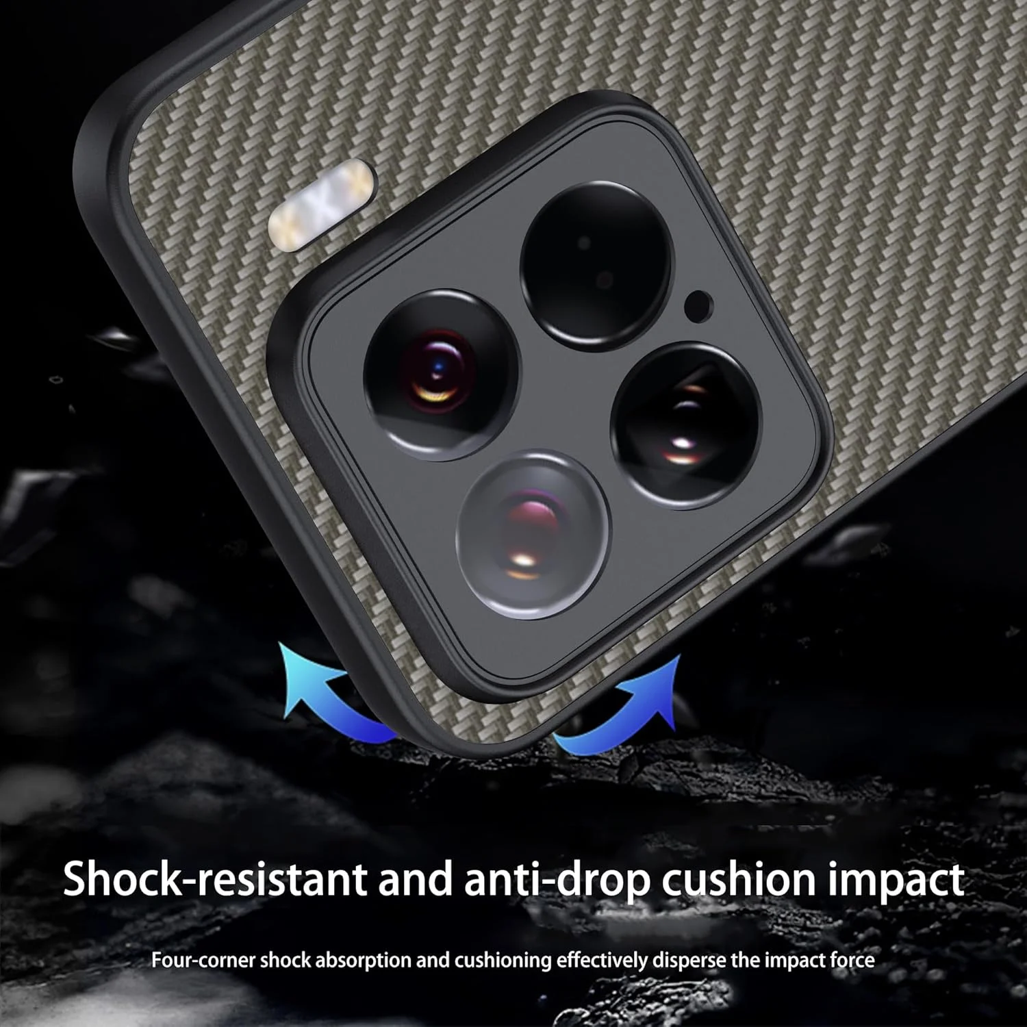 کاور گوشی شیائومی 15 مدل CAUHENYEE، کاور محافظ [فیبر کربن] با پوشش دوربین، ضد ضربه و ضد خش (طلایی تیره)