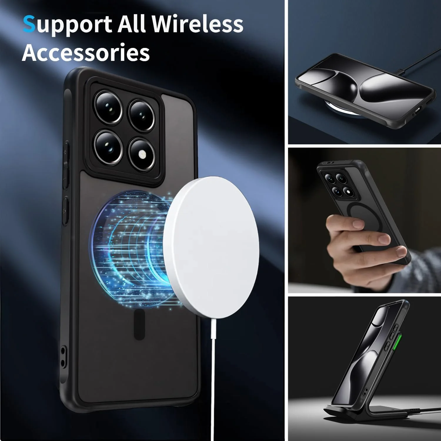 قاب محافظ شیائومی 14T Pro سازگار با MagSafe، قاب مغناطیسی محافظ دوربین، پشت مات نیمه شفاف PC، قاب حاشیه TPU - مشکی قاب محافظ شیائومی 14T Pro سازگار با MagSafe، قاب مغناطیسی محافظ دوربین، پشت مات نیمه شفاف PC، قاب حاشیه TPU - مشکی