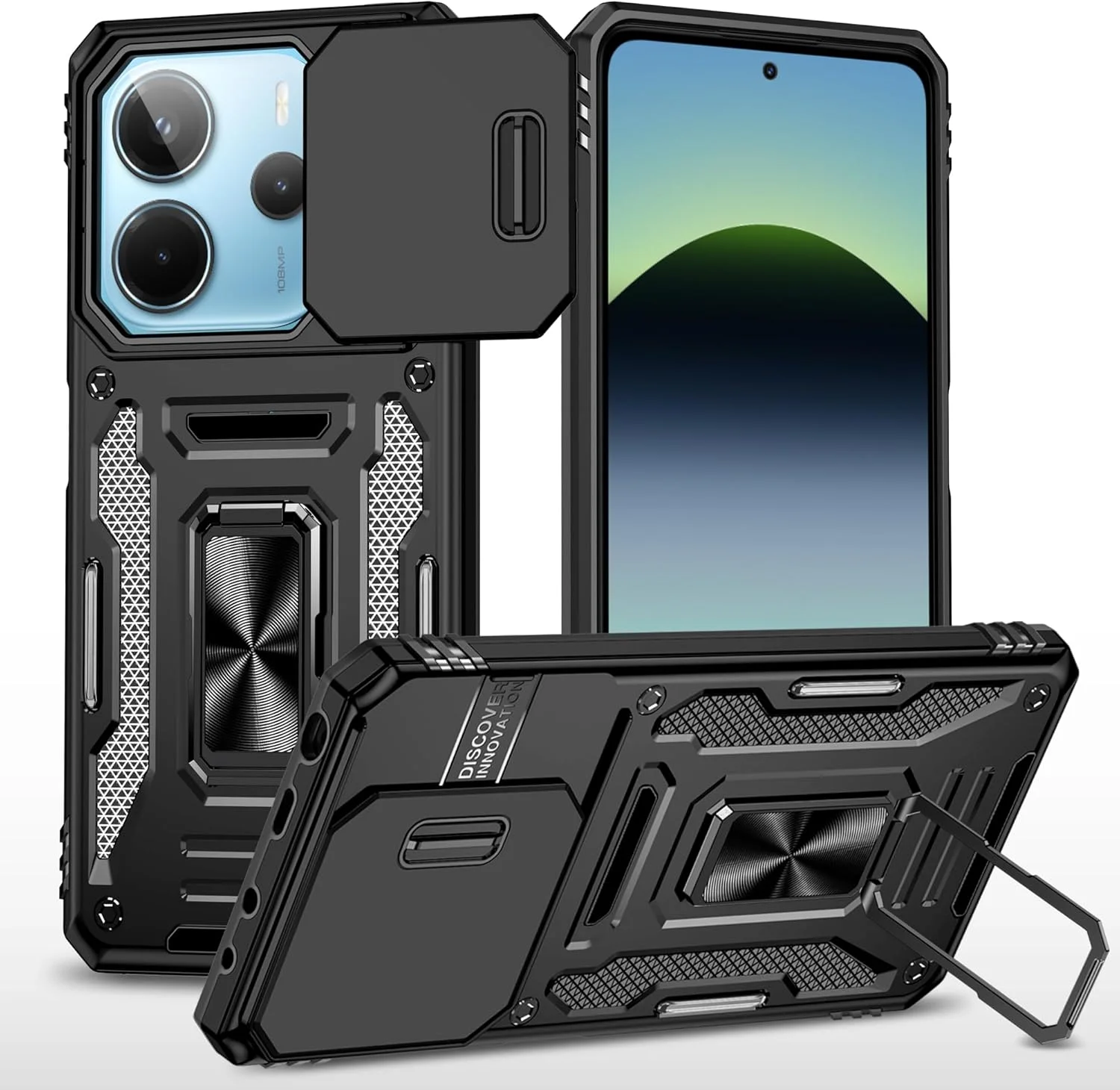 کاور کشویی دوربین برای شیائومی ردمی نوت ۱۴ پرو 4G/5G، پایه نگهدارنده با حلقه مغناطیسی چرخان ۳۶۰ درجه داخلی، کاور محافظ ضد ضربه، مشکی کاور کشویی دوربین برای شیائومی ردمی نوت ۱۴ پرو 4G/5G، پایه نگهدارنده با حلقه مغناطیسی چرخان ۳۶۰ درجه داخلی، کاور محافظ ضد ضربه، مشکی