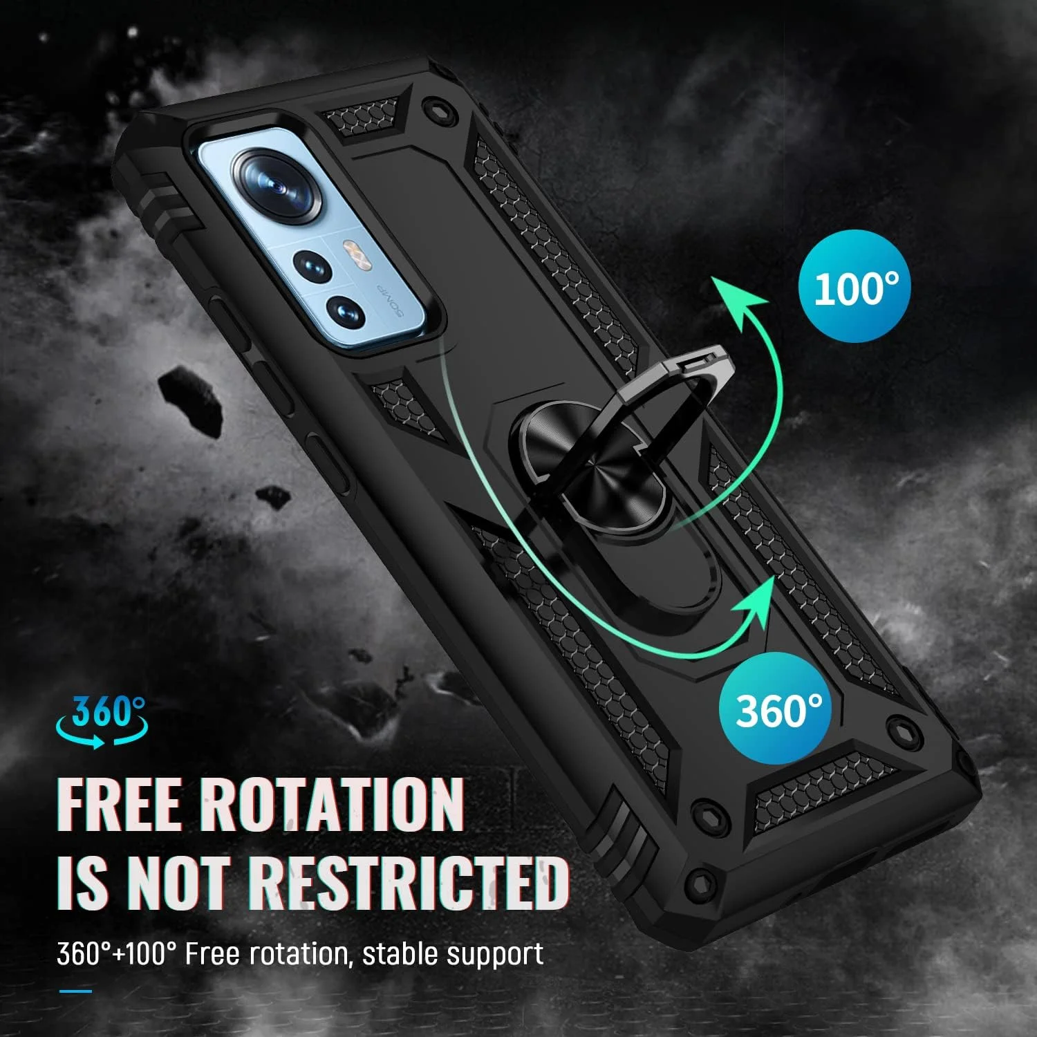 کاور محافظ گوشی شیائومی Mi 12 Pro 5G مدل 2NDSPRlNG با حلقه نگهدارنده، سیلیکونی ضد ضربه، زره سخت، مشکی