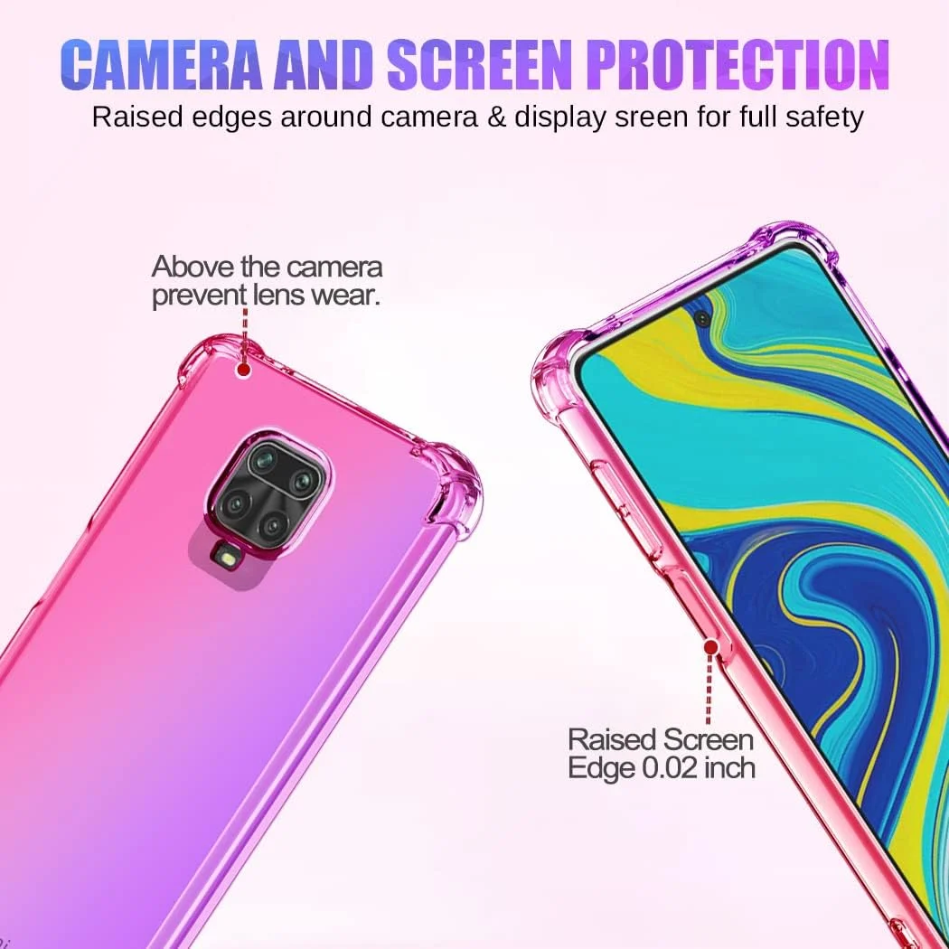کاور گوشی Gufuwo مناسب برای ردمی نوت 9 پرو مکس/نوت 9S/پوکو M2 پرو/ردمی نوت 10 لایت، کاور محافظ TPU باریک ضد خش با طرح گرادیانی برای شیائومی ردمی نوت 9 پرو (صورتی/بنفش)