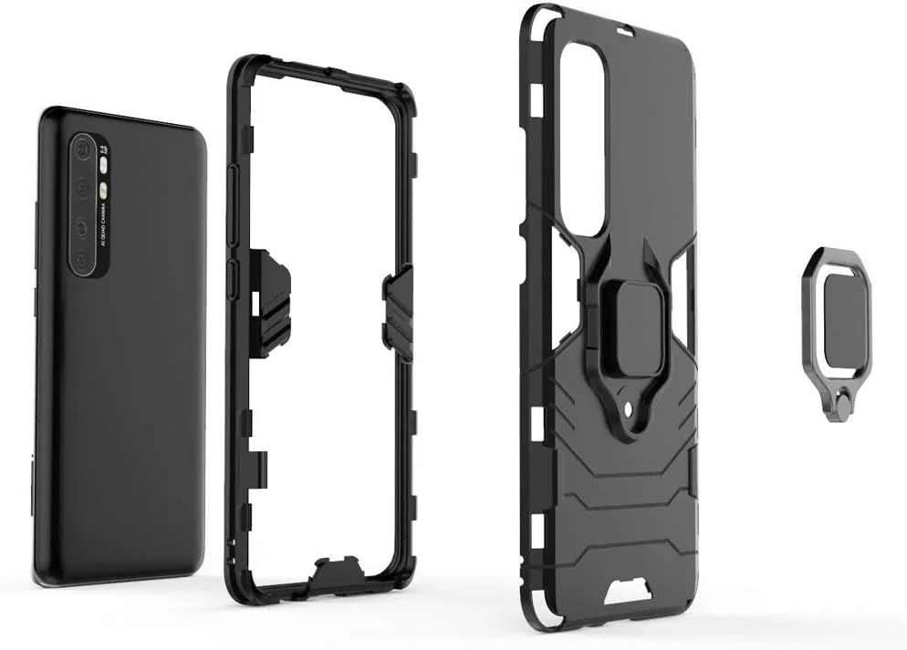 قاب محافظ شیائومی می نوت 10 لایت، کاور محافظ زرهی ضد ضربه و مقاوم با پایه نگهدارنده، مشکی قاب محافظ شیائومی می نوت 10 لایت، کاور محافظ زرهی ضد ضربه و مقاوم با پایه نگهدارنده، مشکی