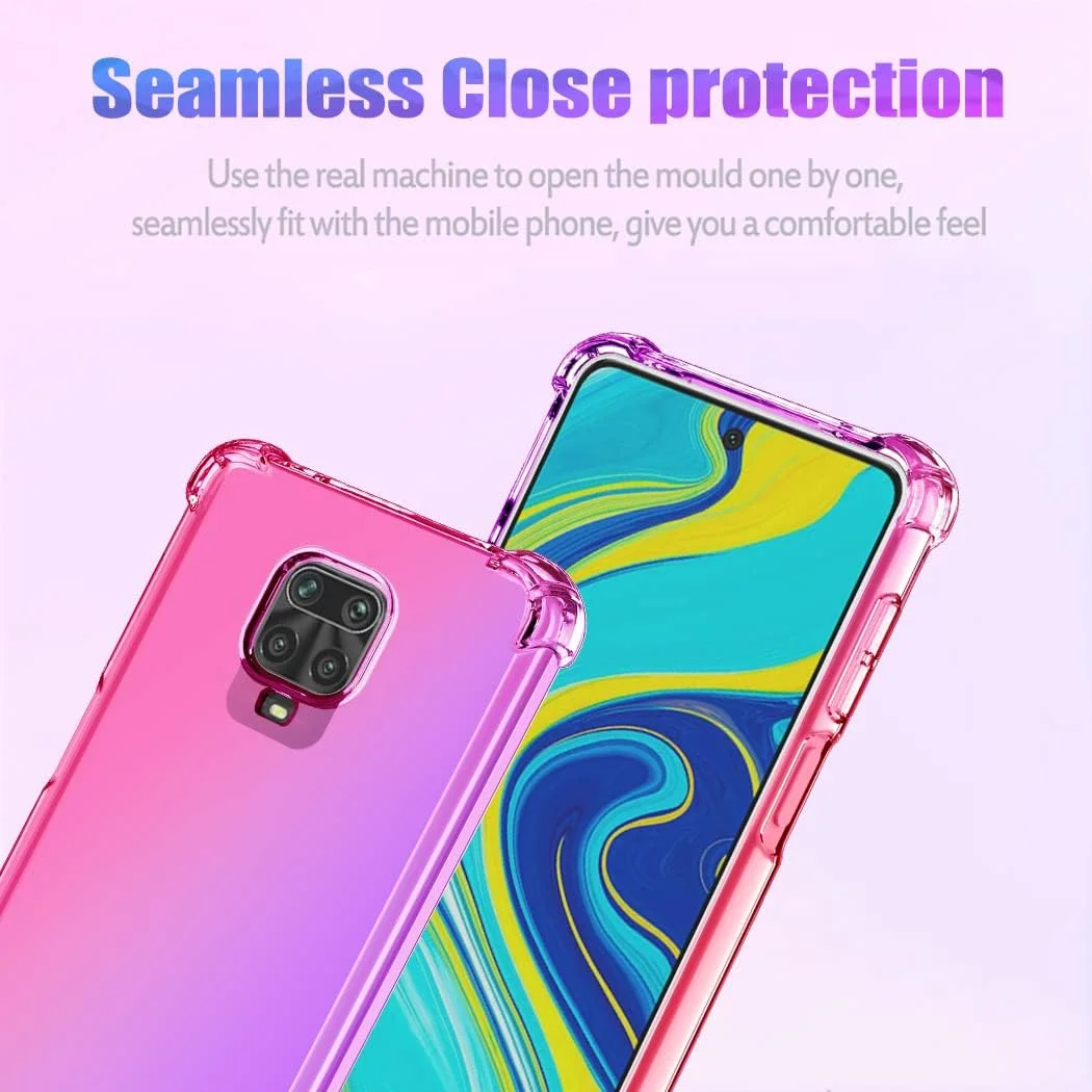 کاور گوشی Gufuwo مناسب برای ردمی نوت 9 پرو مکس/نوت 9S/پوکو M2 پرو/ردمی نوت 10 لایت، کاور محافظ TPU باریک ضد خش با طرح گرادیانی برای شیائومی ردمی نوت 9 پرو (صورتی/بنفش)