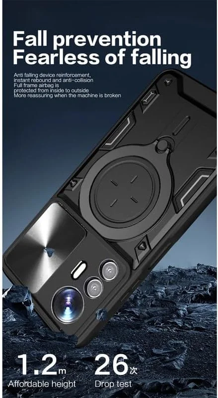 قاب گوشی شیائومی ردمی نوت 12S، محافظ صفحه نمایش نوت 12S [دو عدد]، محافظت در برابر سقوط نظامی، پایه فلزی، حلقه مغناطیسی، کاور نوت 12S (مشکی، نوت 12S + شیشه)