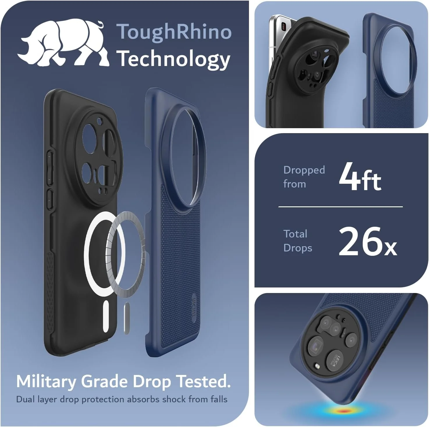 کاور محافظ دوگانه TUDIA مدل DualShield Grip طراحی شده برای گوشی شیائومی 15 Ultra 5G (سال 2025)، [MergeGrip] کاور محافظ گوشی بادوام، باریک، مقاوم در برابر ضربه، دو لایه با درجه نظامی (آبی نیلی، Magsafe)