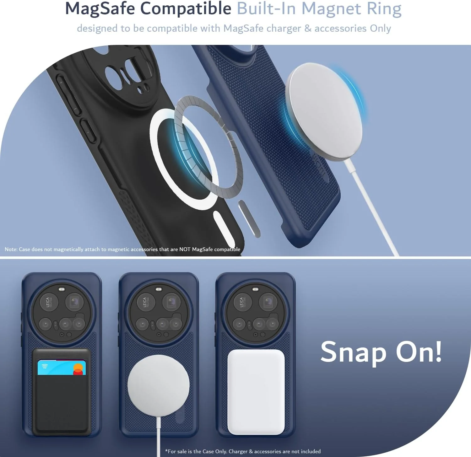 کاور محافظ دوگانه TUDIA مدل DualShield Grip طراحی شده برای گوشی شیائومی 15 Ultra 5G (سال 2025)، [MergeGrip] کاور محافظ گوشی بادوام، باریک، مقاوم در برابر ضربه، دو لایه با درجه نظامی (آبی نیلی، Magsafe)