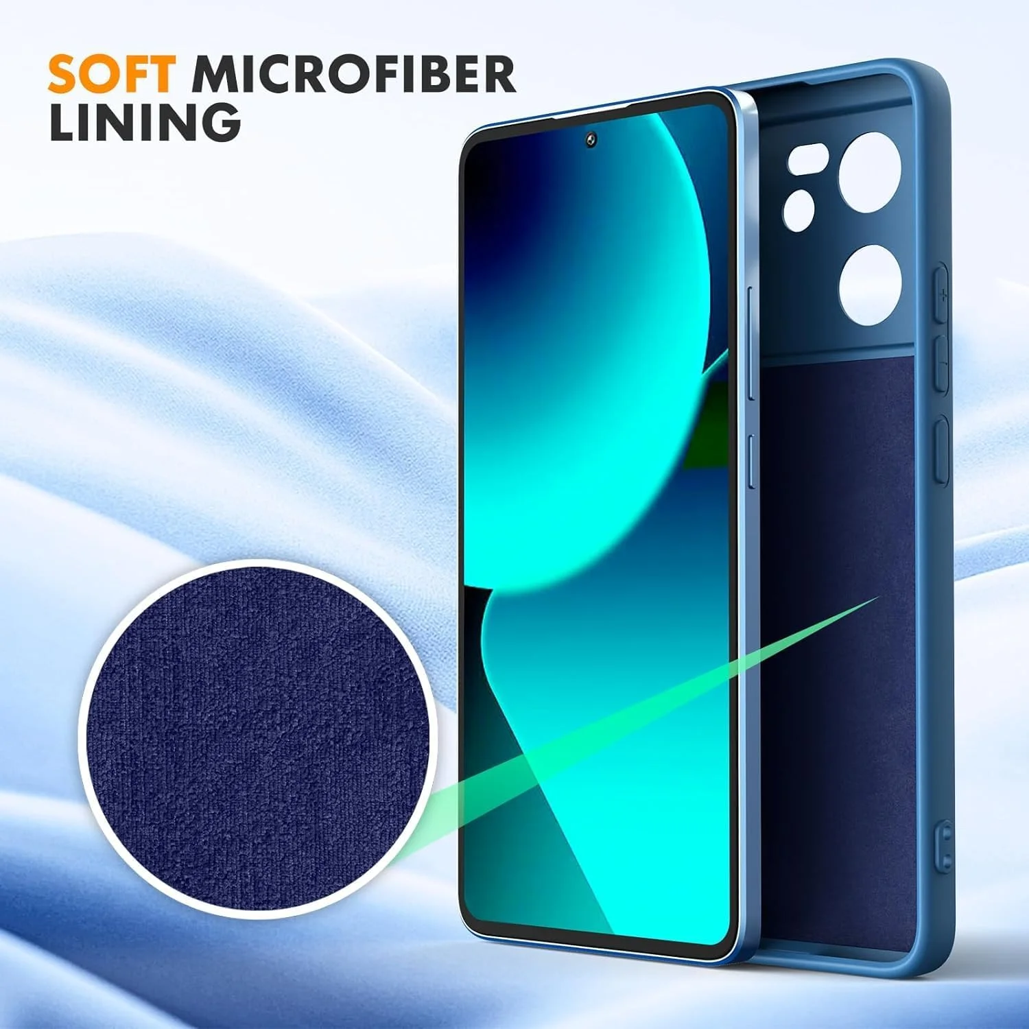 قاب محافظ سیلیکونی مایع سازگار با گوشی شیائومی 13T 5G / شیائومی 13T Pro 5G [میکروفایبر داخلی] قاب لاستیکی نرم محافظ ضد ضربه برای شیائومی 13T / 13T Pro (آبی)