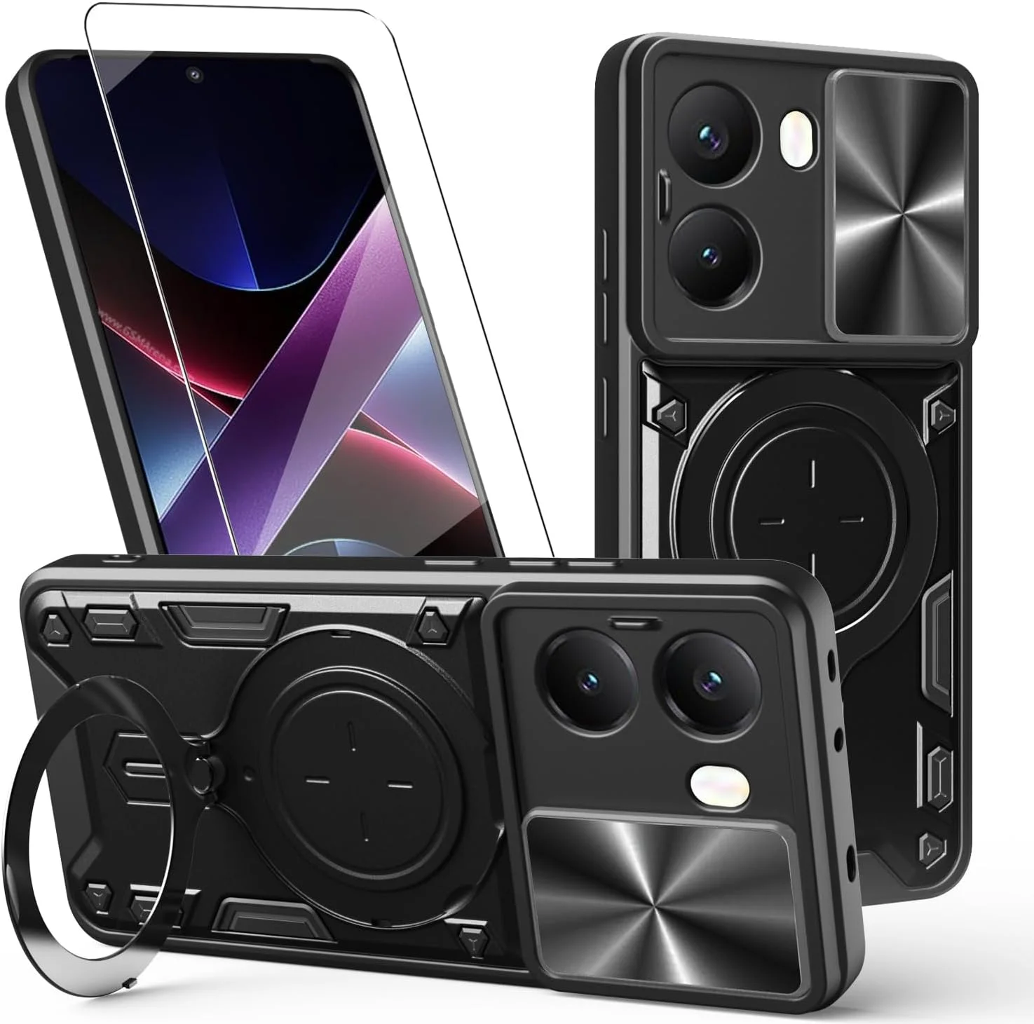 کاور محافظ گوشی ZMONE برای شیائومی پوکو X7 پرو 5G به همراه محافظ صفحه نمایش، دارای محافظ کشویی دوربین، کاور محافظتی سنگین نظامی - مشکی