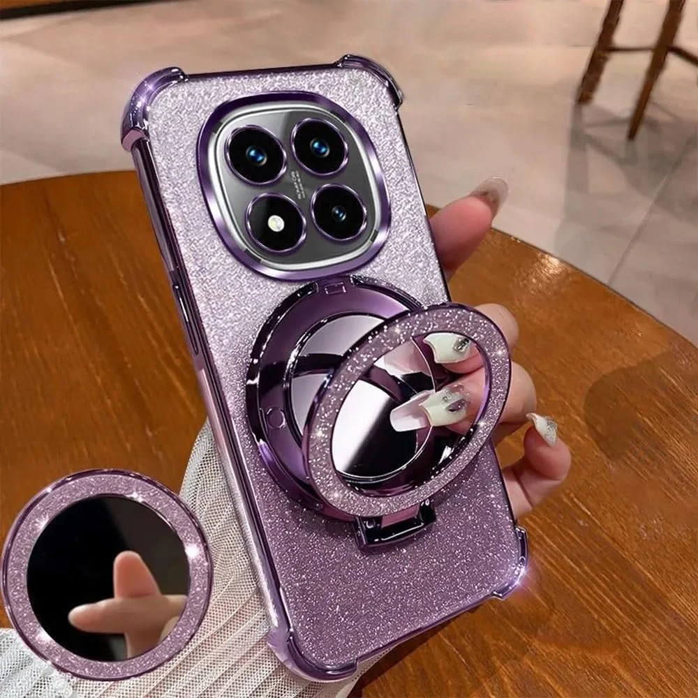 قاب مغناطیسی اکلیلی برای گوشی شیائومی ردمی نوت 14 پرو 5G / شیائومی پوکو X7 5G، محافظ لنز دوربین، پایه درخشان، آینه آرایش، کاور گوشی لوکس گرادیانی ضد ضربه، بنفش