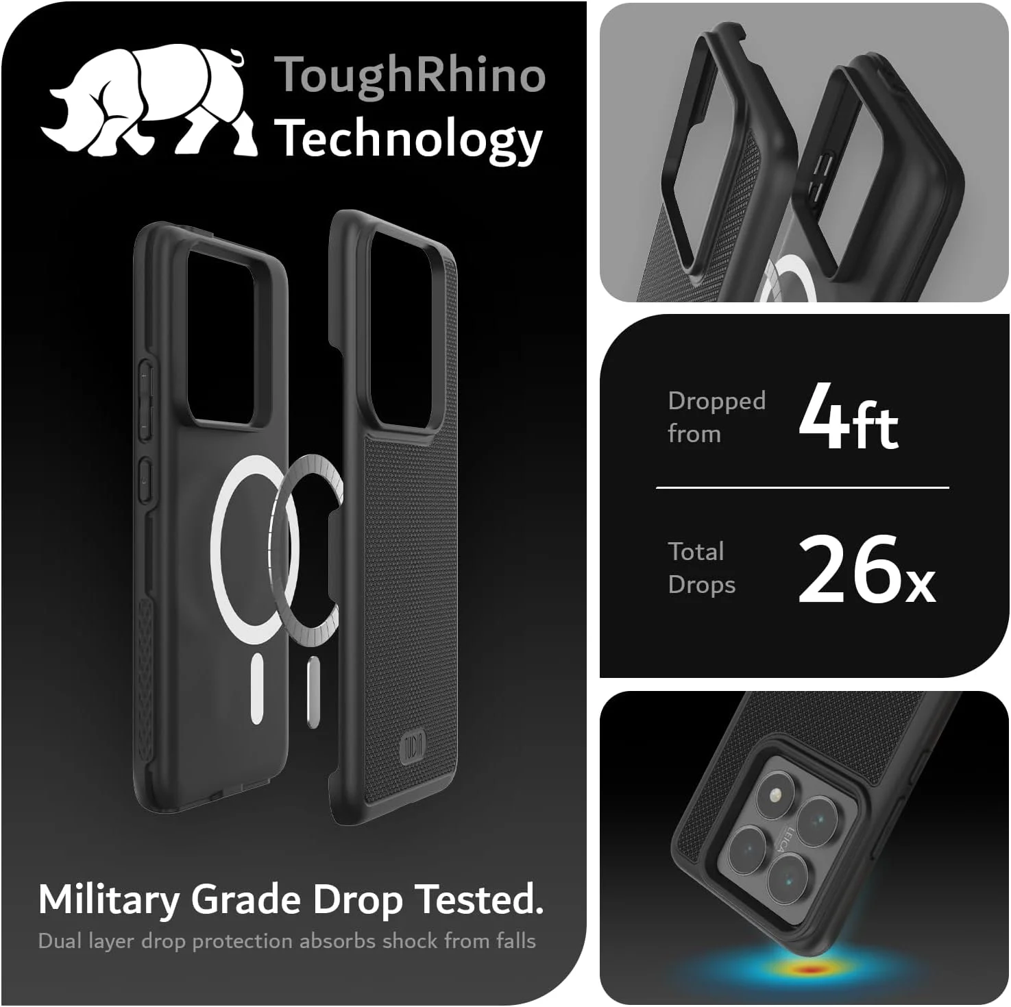 کاور محافظ دو لایه و ضد ضربه مدل MergeGrip تودیا مناسب برای گوشی شیائومی 14T Pro 5G (سال 2024) - طراحی باریک، مقاوم و سازگار با Magsafe (مشکی)