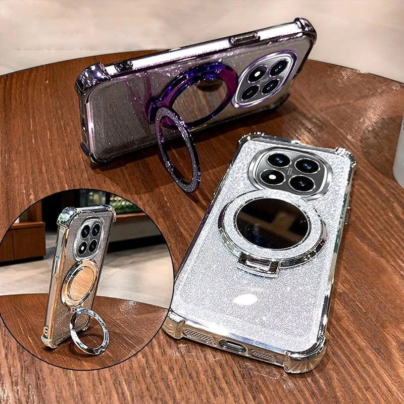 قاب مغناطیسی اکلیلی برای گوشی شیائومی ردمی نوت 14 پرو 5G / شیائومی پوکو X7 5G، محافظ لنز دوربین، پایه درخشان، آینه آرایش، کاور گوشی لوکس گرادیانی ضد ضربه، بنفش