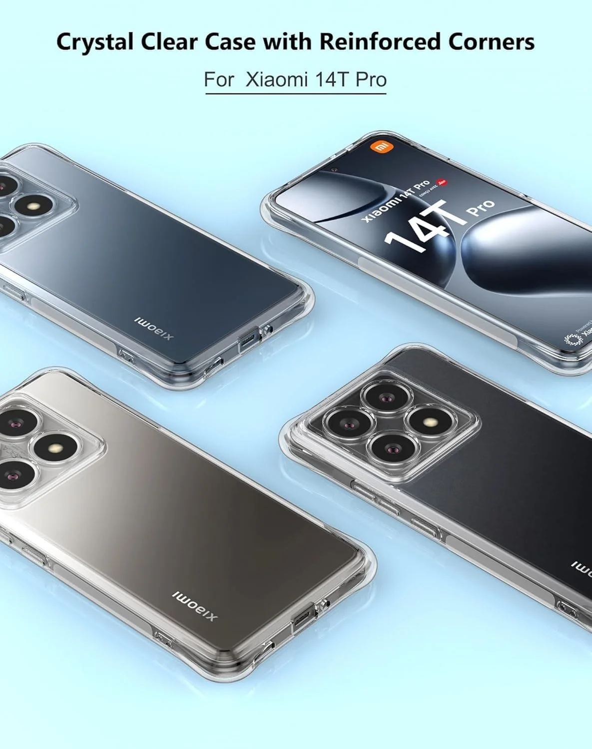 کاور شفاف سازگار با شیائومی 14T Pro، ضد زردی، با 4 گوشه دارای ضربه گیر، کاور محافظ گوشی موبایل TPU لاستیکی شفاف و انعطاف پذیر