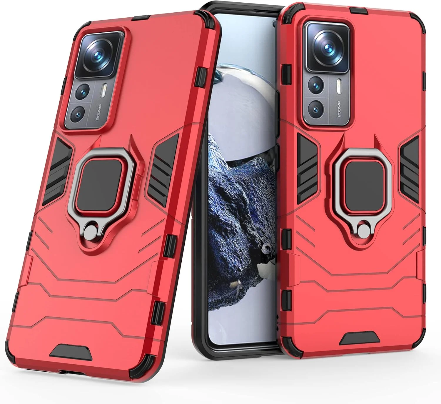 کاور محافظ هیبریدی مقاوم در برابر ضربه با پایه تاشو برای گوشی شیائومی 12T PRO، رنگ قرمز
