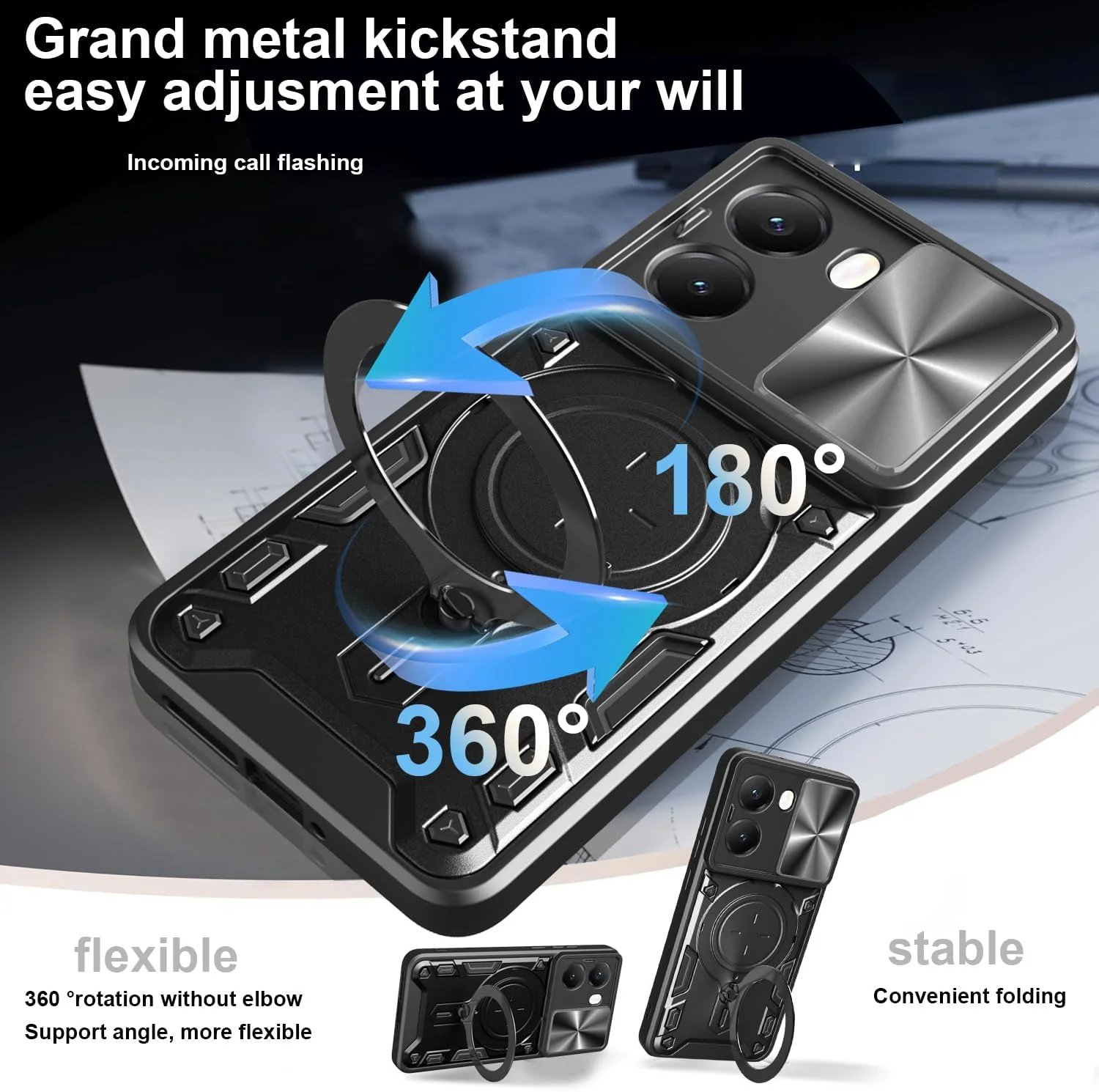 کاور محافظ گوشی ZMONE برای شیائومی پوکو X7 پرو 5G به همراه محافظ صفحه نمایش، دارای محافظ کشویی دوربین، کاور محافظتی سنگین نظامی - مشکی