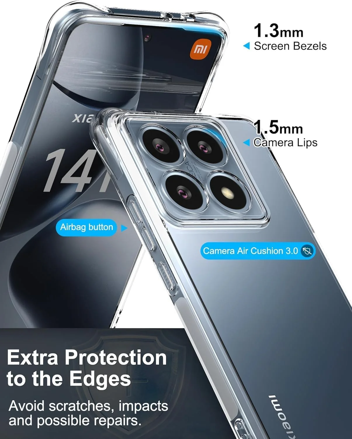 کاور شفاف سازگار با شیائومی 14T Pro، ضد زردی، با 4 گوشه دارای ضربه گیر، کاور محافظ گوشی موبایل TPU لاستیکی شفاف و انعطاف پذیر