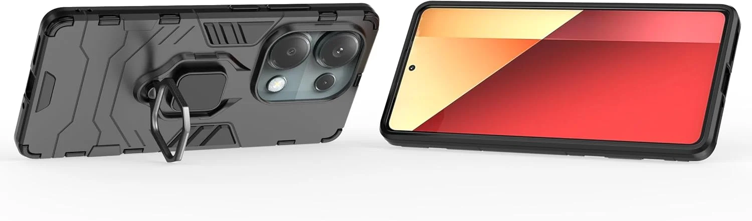 کاور محافظ گوشی شیائومی ردمی نوت 13 پرو 4G به همراه محافظ صفحه نمایش شیشه ای [دو عدد]، کاور محافظتی دو لایه و مقاوم در برابر ضربه با پایه حلقه ای مغناطیسی - مشکی