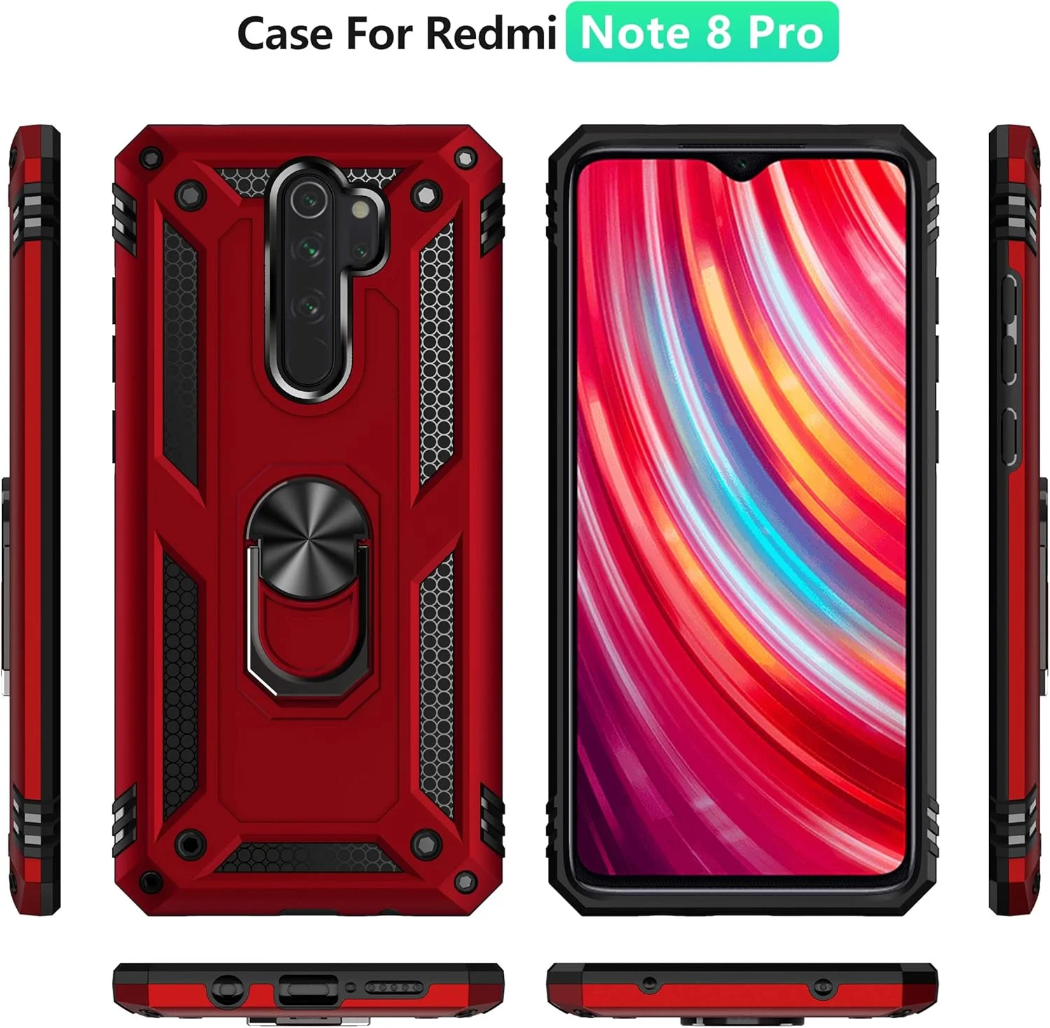 قاب محافظ گوشی شیائومی ردمی نوت 8 پرو به همراه محافظ صفحه نمایش شیشه ای حرارت دیده، دارای حلقه نگهدارنده، سیلیکونی مقاوم در برابر ضربه، پوشش سخت و بادوام، مشکی